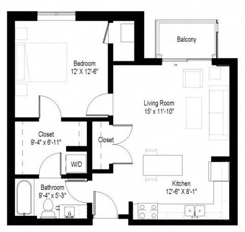 A black and white image of a house floor plan with labeled rooms.